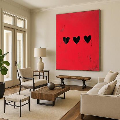 “Red with Three Black Hearts” - Minimalist Pop Art CT1935