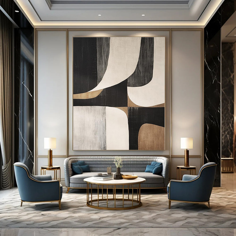 Neutral Curved Geometrics - Abstract Geometric Acrylic Painting CT1372