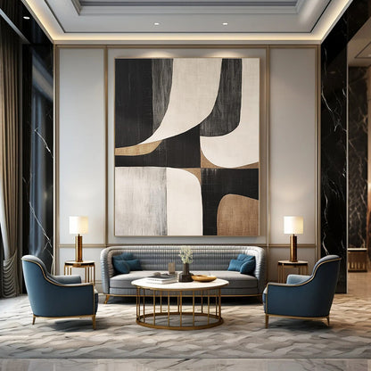 Neutral Curved Geometrics - Abstract Geometric Acrylic Painting CT1372