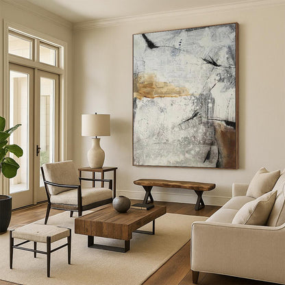 “Gray, White, Brown Textured Abstract ‘Urban Relic’” - Impasto Cityscape - Inspired Painting On Canvas DTP338
