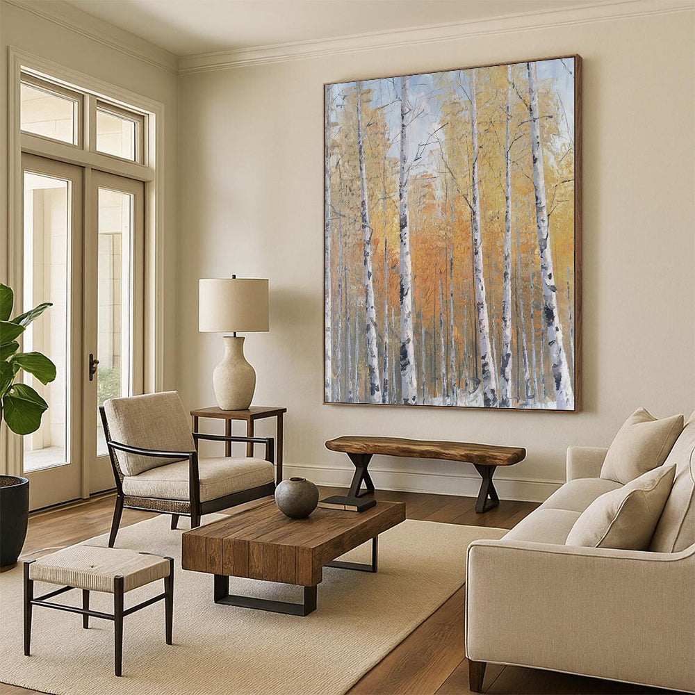 Autumn Birch Forest - Landscape Painting On Canvas DKH1299