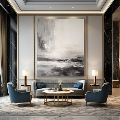 Grey - White - Black Flowing Landscape - Abstract Landscape Acrylic Painting CT1377