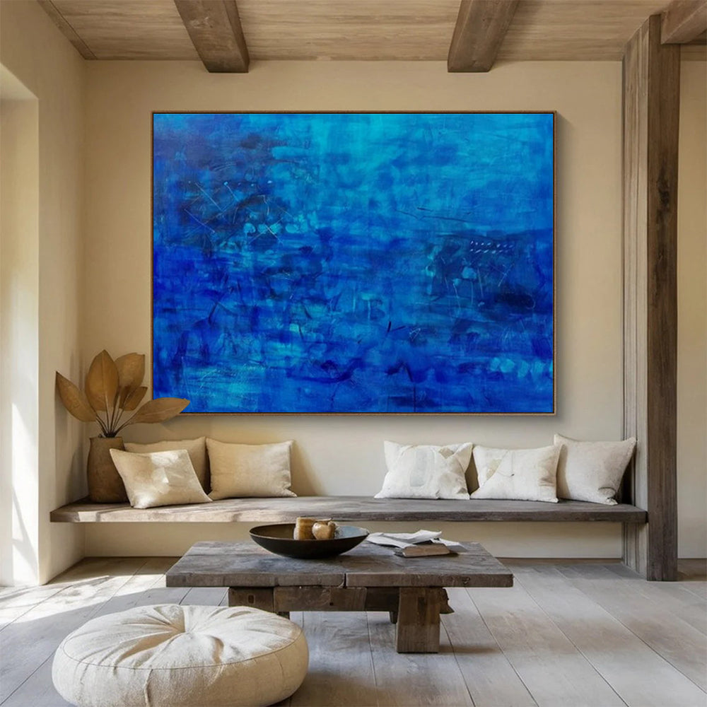 Deep Blue Abstract “Mystic Blue Depths” Painting On Canvas DKH072