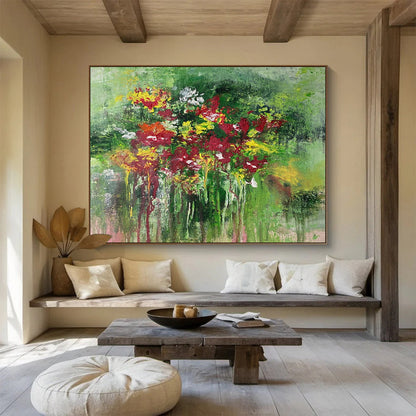 “Impressionistic Floral Burst - Vivid Reds, Yellows, and Greens” Painting On Canvas DKH014