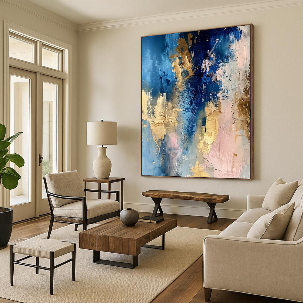 “Blue - Gold - Pink Abstract Blend” - Abstract Expressionist Painting On Canvas DTP072