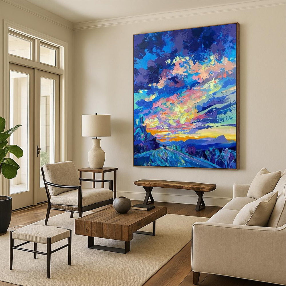 “Vibrant Sunset Road” – Impressionistic Landscape Painting On Canvas CT2112