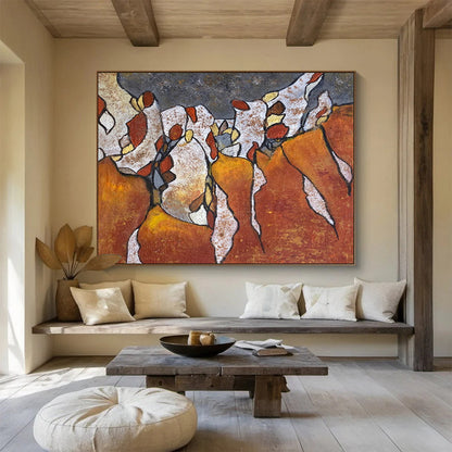 “Earth - Toned Fragmented Forms - Oranges, Whites, and Browns” Painting On Canvas DKH005