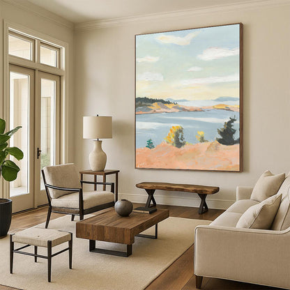 Bright, Airy Coastal View - Landscape Painting On Canvas DKH1460