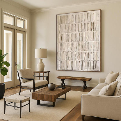“Textured Neutral Grid Abstract” - Abstract Painting On Canvas CT2359