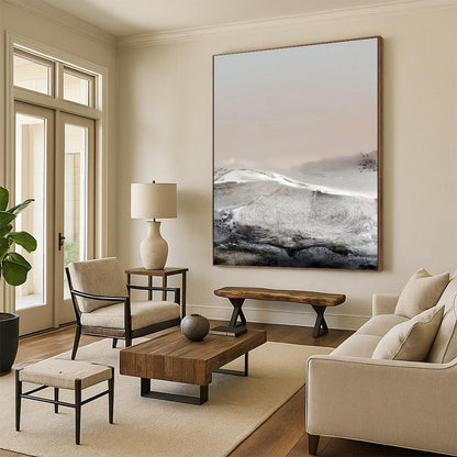 “Misty Monochrome Mountainscape” - Abstract Landscape Painting On Canvas DTP178