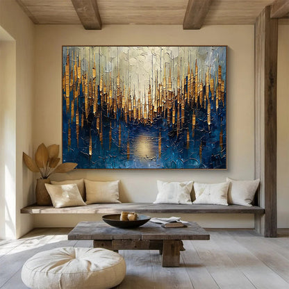 “Golden Forest Reflection” Landscape - inspired Textured Painting On Canvas DLZ157