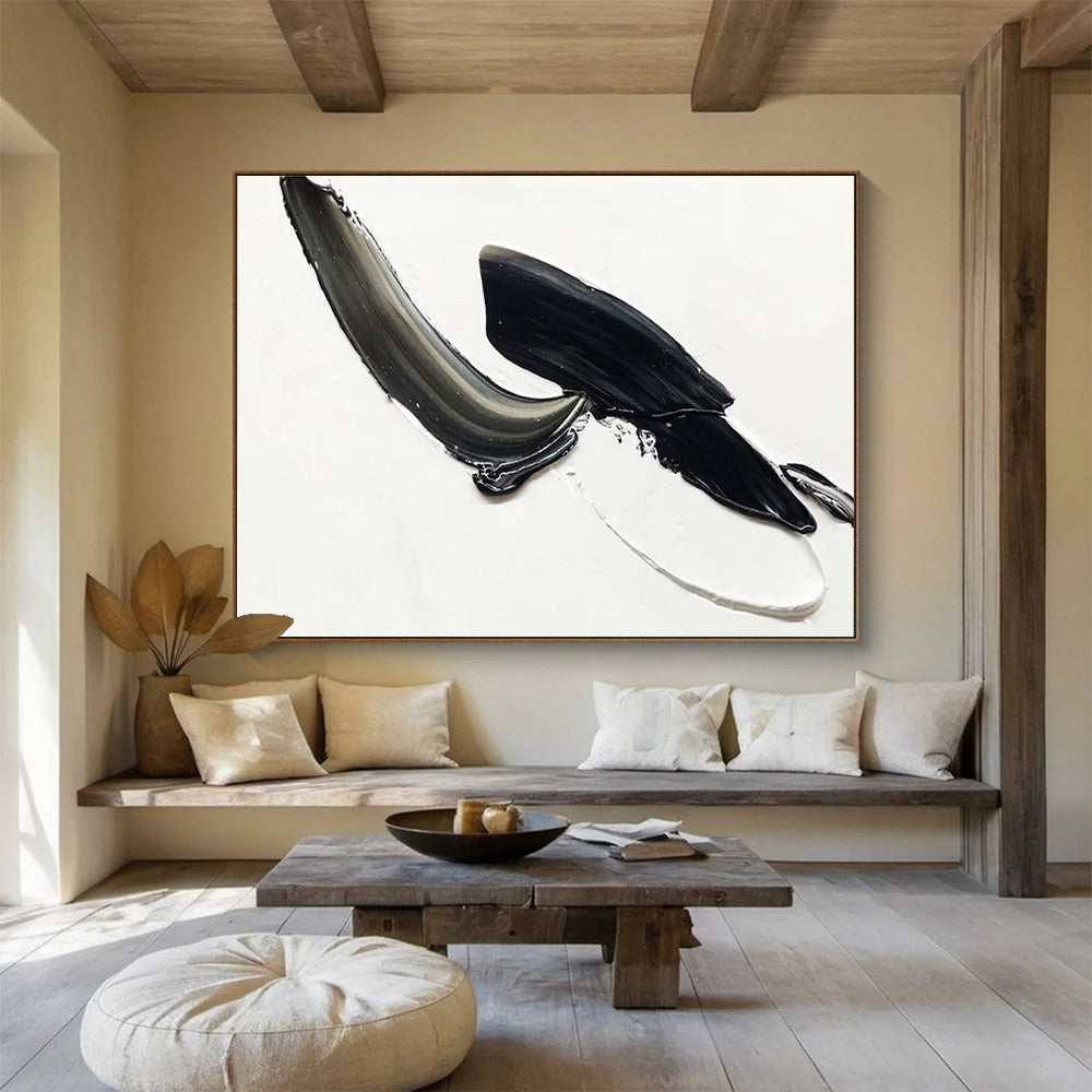 Dynamic Black & Gray Strokes - White, Black & Gray Abstract Painting On Canvas DKH910