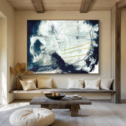 “Blue - White Abstract with Yellow Accents” Abstract Expressionist Painting On Canvas DLZ141