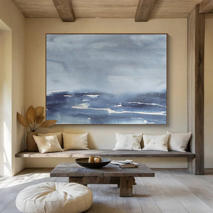 “Blue and Gray Watercolor Abstract Sea” Painting On Canvas DKH168