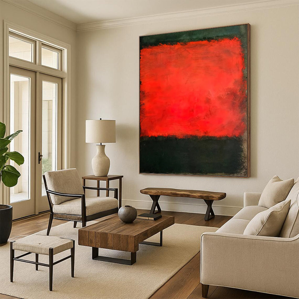 “Red & Black Color Blocks” - Bold Color Field Painting On Canvas DKH1614