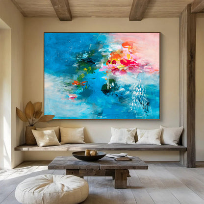 “Blue - Hued Abstract Floral - Vivid Flowers in a Sea of Blue” Painting On Canvas DKH030