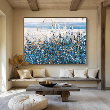 Blue Wildflowers by the Sea - Impressionist Landscape Painting On Canvas DLZ203