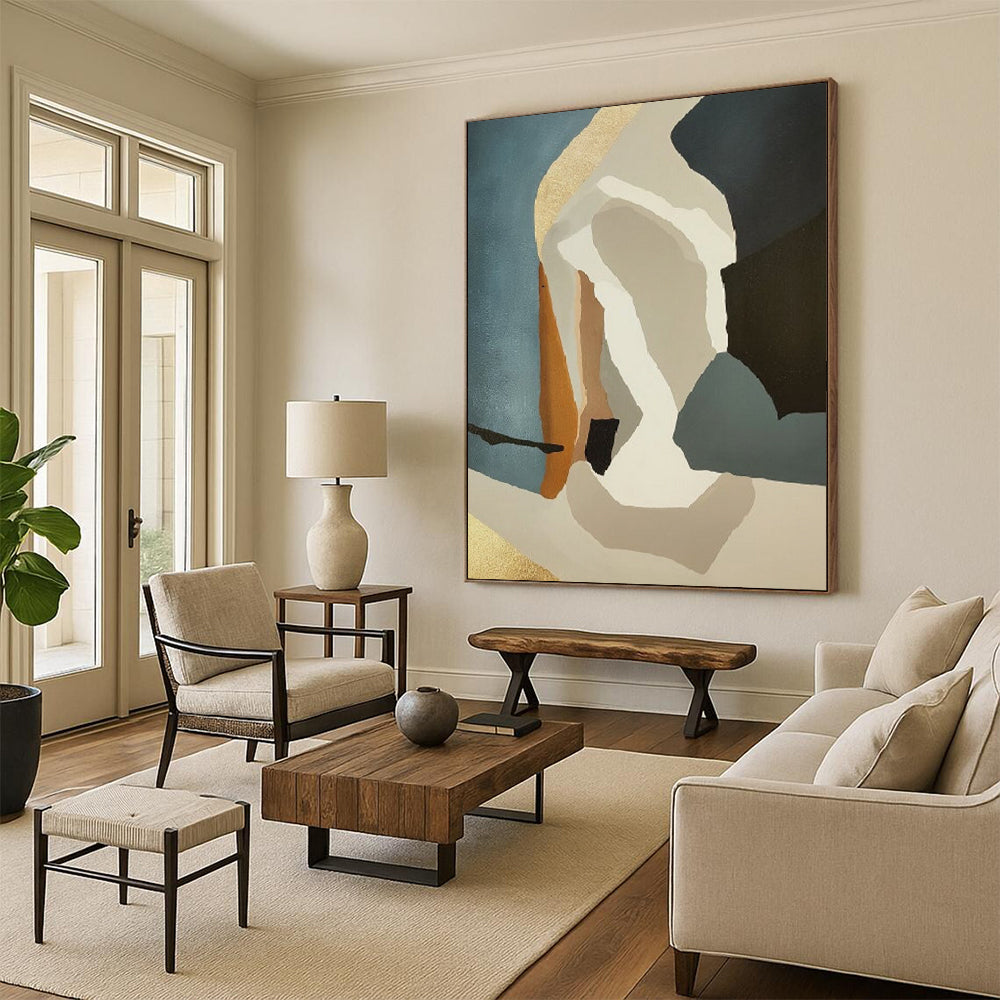 “Neutral - Toned Geometric Abstraction” - Modernist Abstract Painting On Canvas DTP145