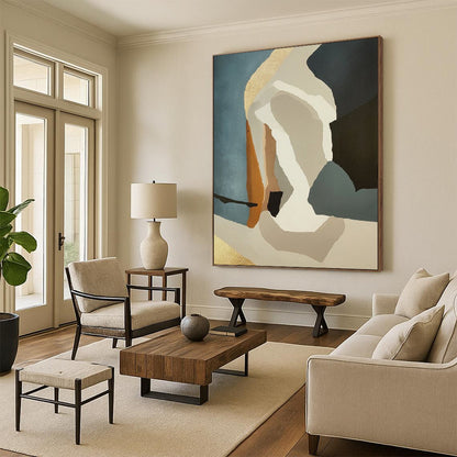 “Neutral - Toned Geometric Abstraction” - Modernist Abstract Painting On Canvas DTP145