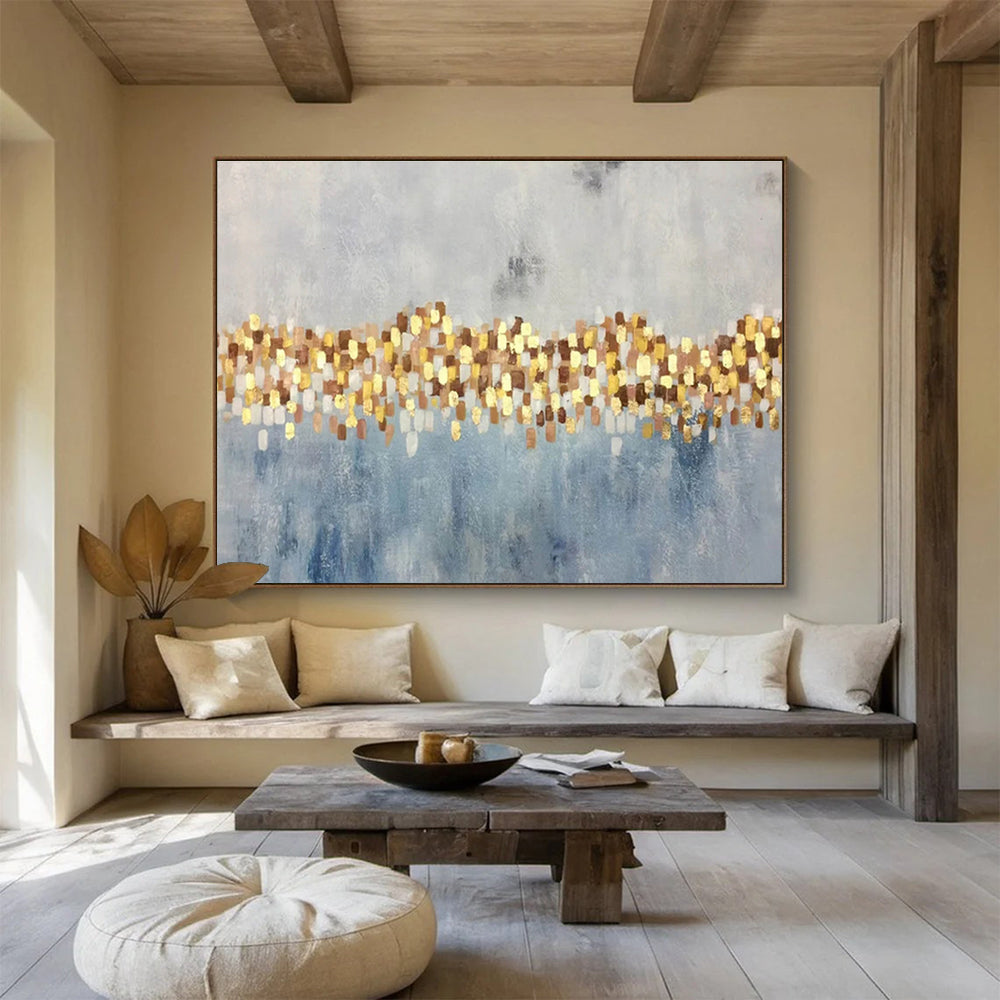 “Gold and Blue Abstract Sparkle” Painting On Canvas DKH164