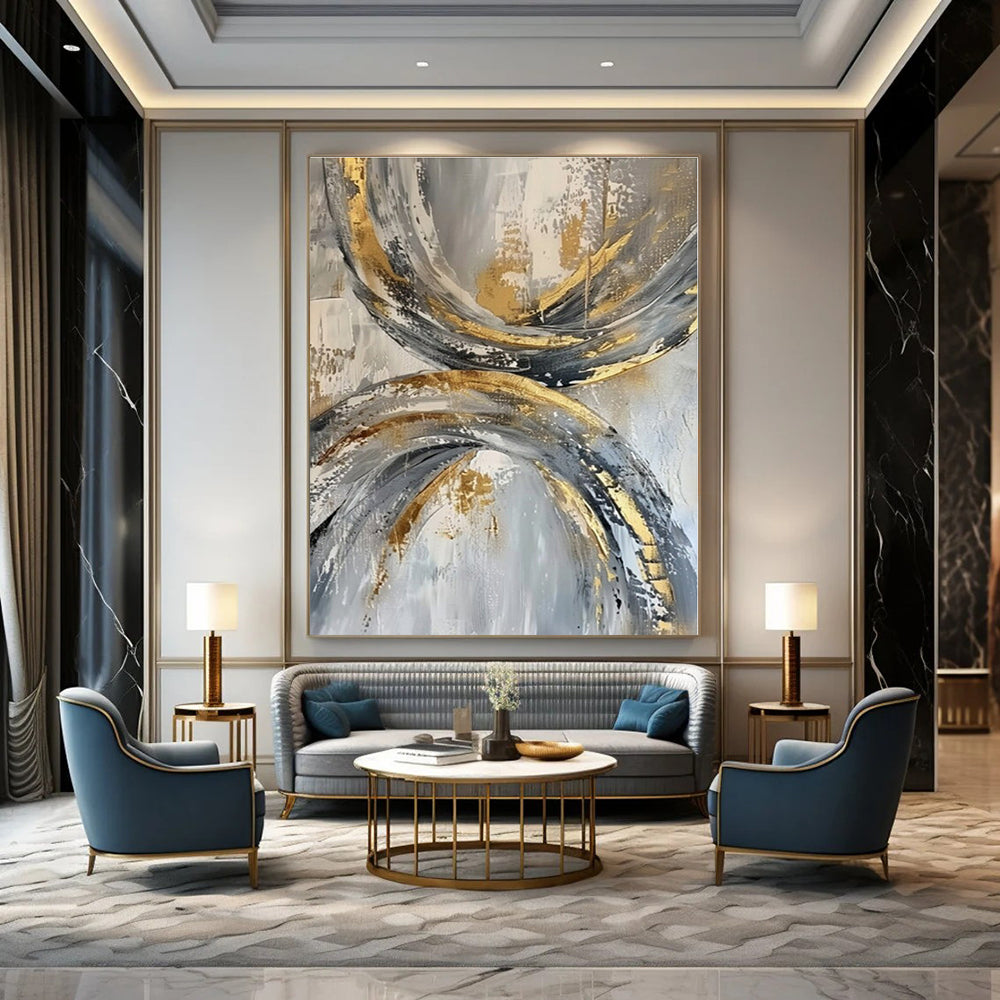 Grey - Gold Looping Textures - Abstract Impasto Acrylic CT1266