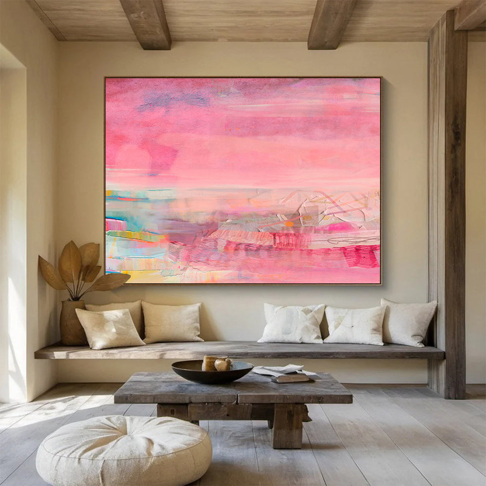 Pink - Toned Abstract Landscape - Layers of Pink and Colorful Accents Painting On Canvas DKH035