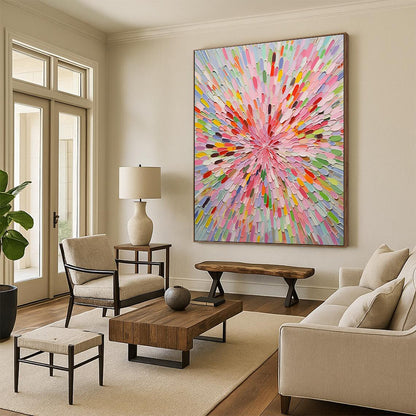 “Colorful Petals, Radial Arrangement” - “Blossom Burst”，Abstract Floral - Inspired Mixed - Media Art CT0693