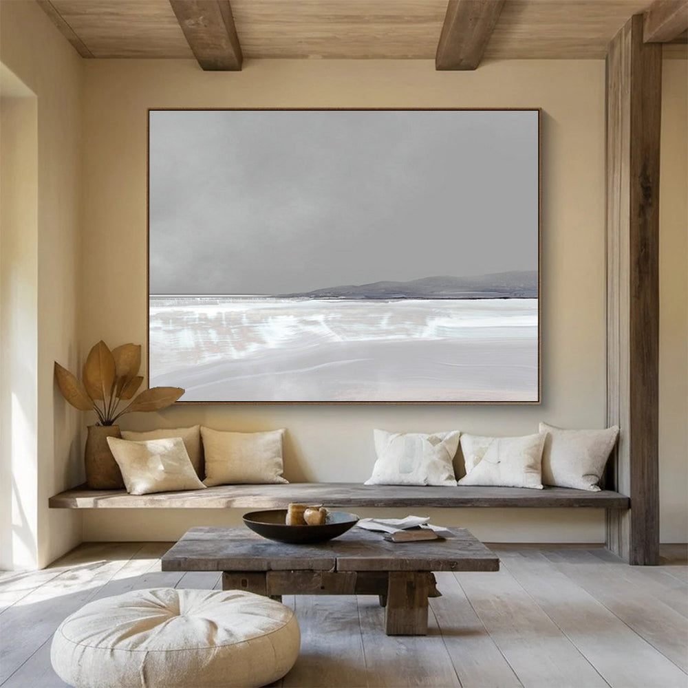 “Serene Gray and White Horizon” Abstract Landscape Painting On Canvas DLZ137