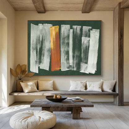 Green Background with Colorful Strokes - Abstract Expressionist Painting On Canvas DKH612