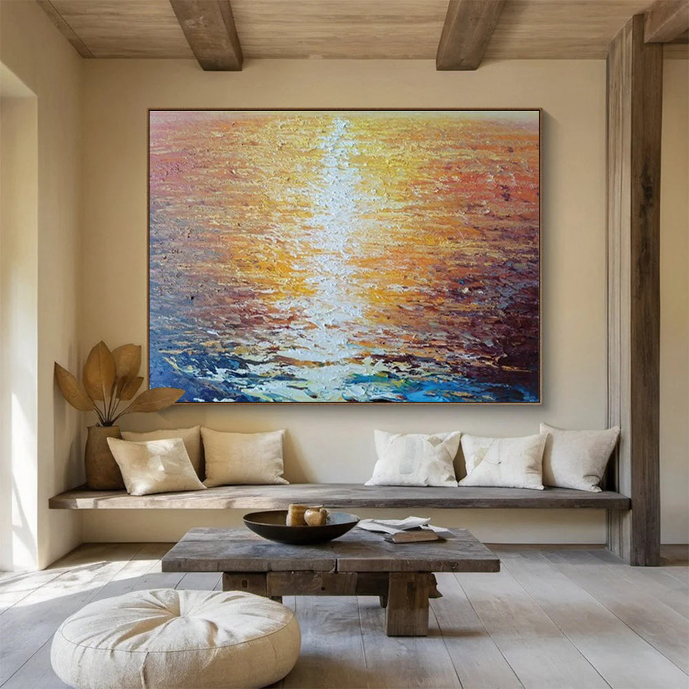 Sunset Glow on Water - Impasto Seascape Painting On Canvas DKH637