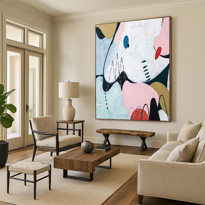 “Pastel and Playful Abstract - Pinks, Blues, and Whimsical Shapes” Painting On Canvas CT2384