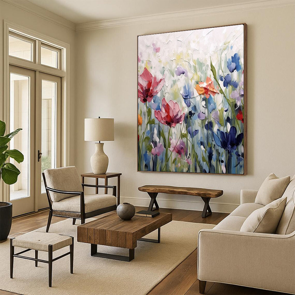 “Textured Colorful Wildflowers” – Impasto Floral Oil Painting On Canvas CT2145
