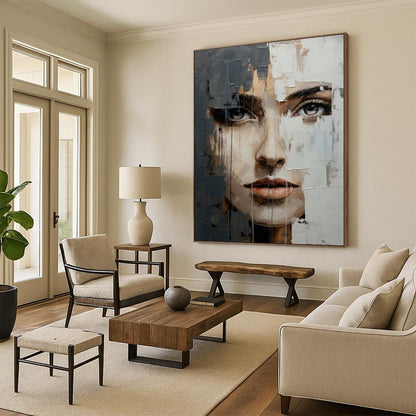 “Layered Visage Mystery” - Textured Abstract Face Painting On Canvas CT2190