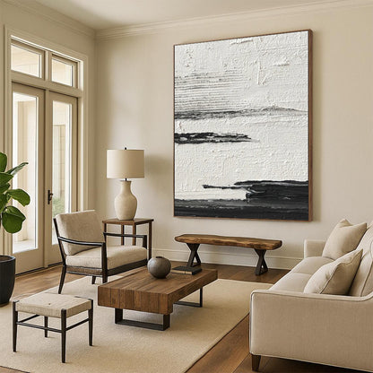 “Black, White, Gray Textured Layers ‘Minimalist Mood’” - Impasto Abstract Painting On Canvas DTP369