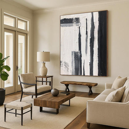 “Black, White, Gray Textured Strokes ‘Urban Pulse’” - Impasto Abstract Painting On Canvas DTP367