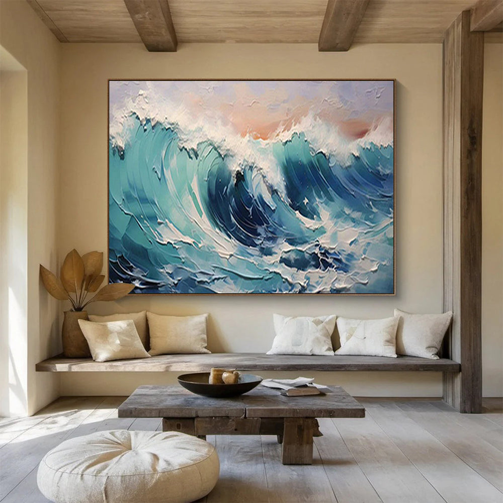 Impasto Ocean Waves at Sunset Painting On Canvas DKH679