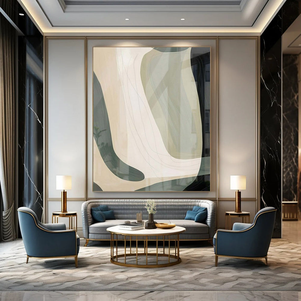 “Translucent Shapes and Delicate Lines” – Abstract Mixed - Media Painting CT1061