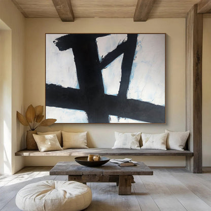 Black and White Geometric Cross Painting On Canvas DKH181