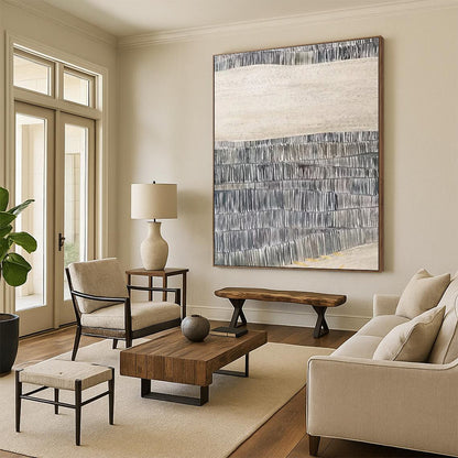 Gray - White Wavy Textures, “Stone Ripples” - Textured Abstract Acrylic Painting CT0729