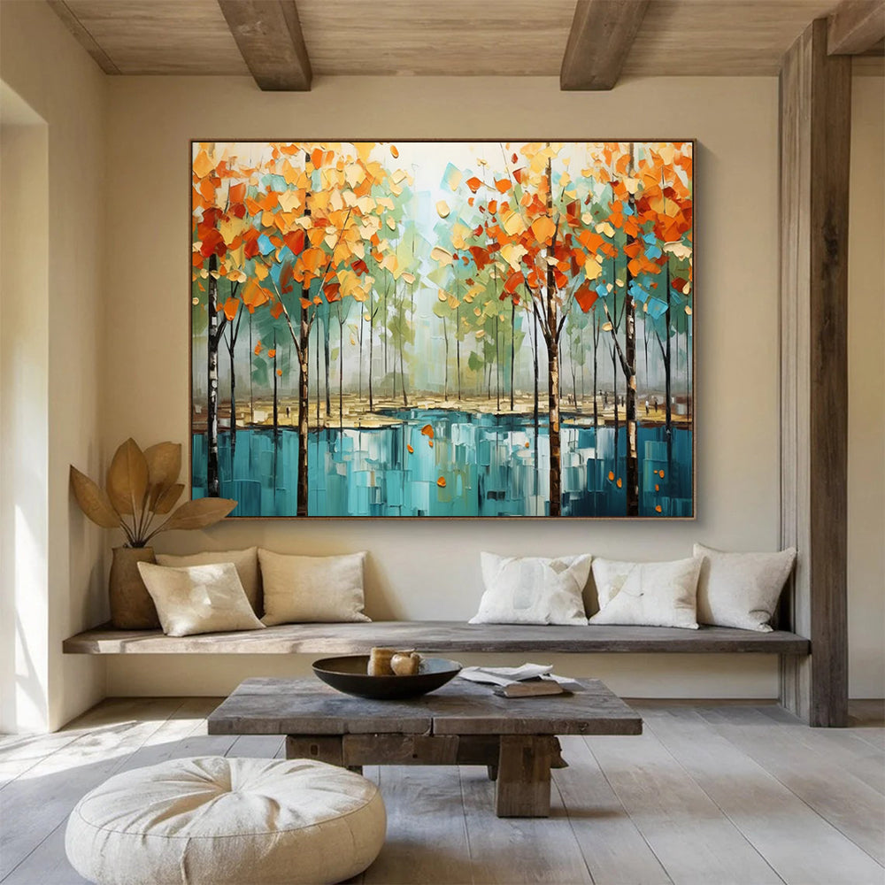 “Autumn Forest Reflection” Impressionist Landscape Painting On Canvas DLZ163