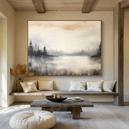 Muted Tones Lake Landscape Painting On Canvas DKH329