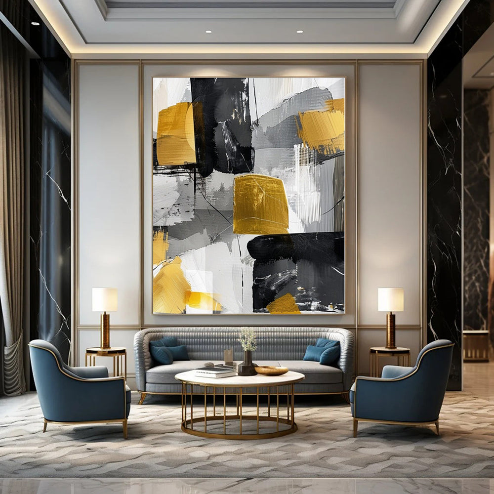 Black - Gold Abstract Blocks - Abstract Expressionist Acrylic CT1279
