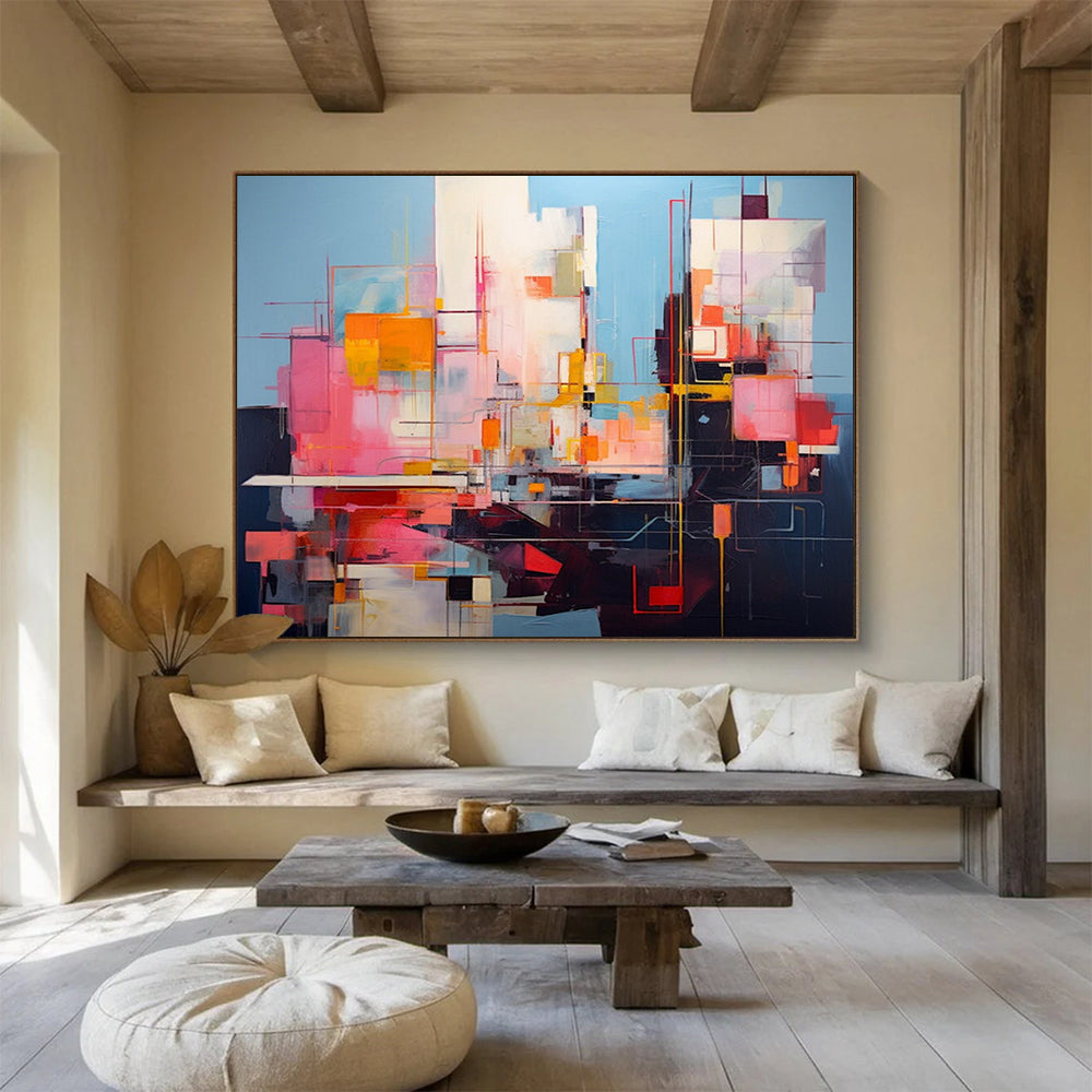 “Colorful, Geometric ‘Urban Energy’” - Abstract Cityscape Painting On Canvas DLZ020