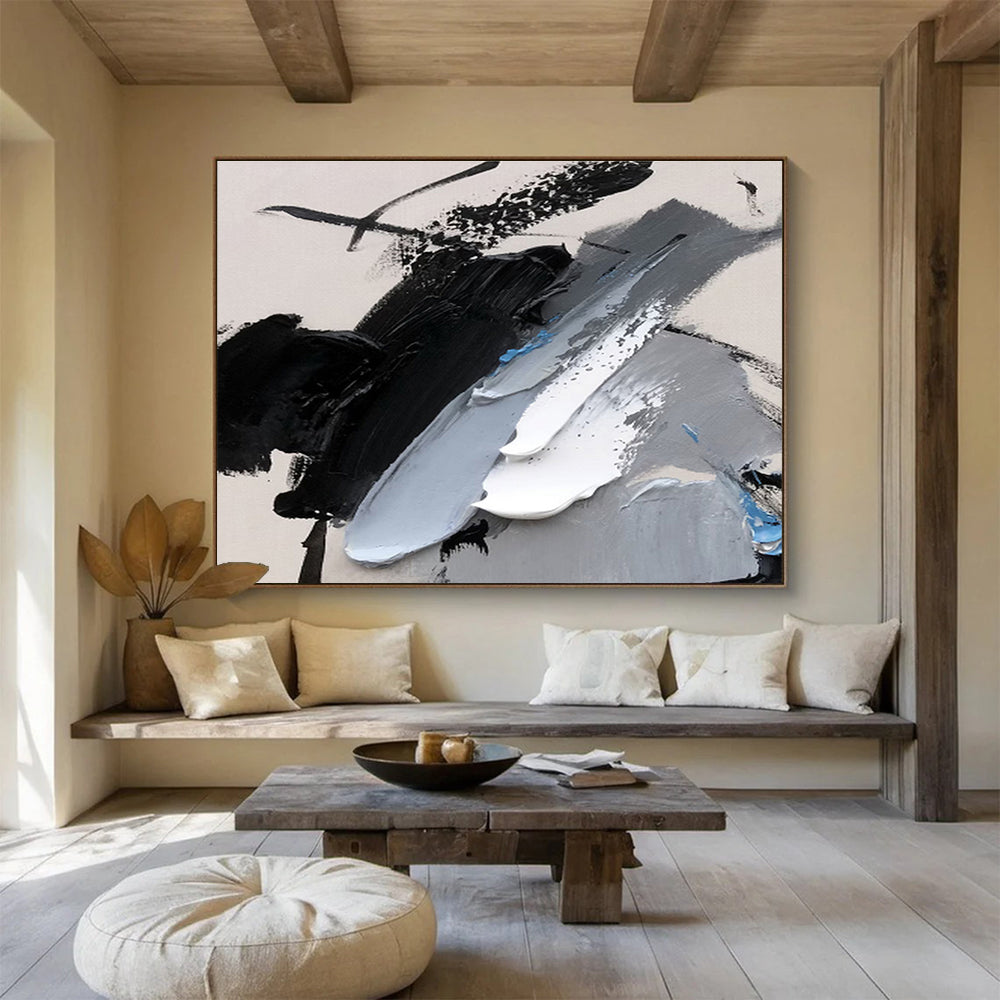 Bold Black and Gray Abstract Painting On Canvas DKH310