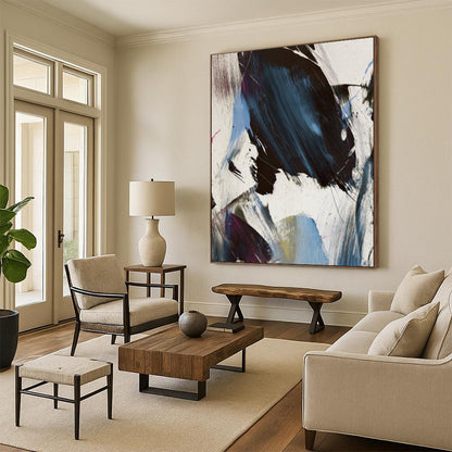 “Dynamic Black - Blue - Purple Abstract” - Abstract Expressionist Painting On Canvas DTP186