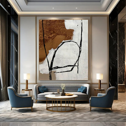 “Expressive Beige - Black - White Abstract (Detail)” – Abstract Expressionist Painting CT1112