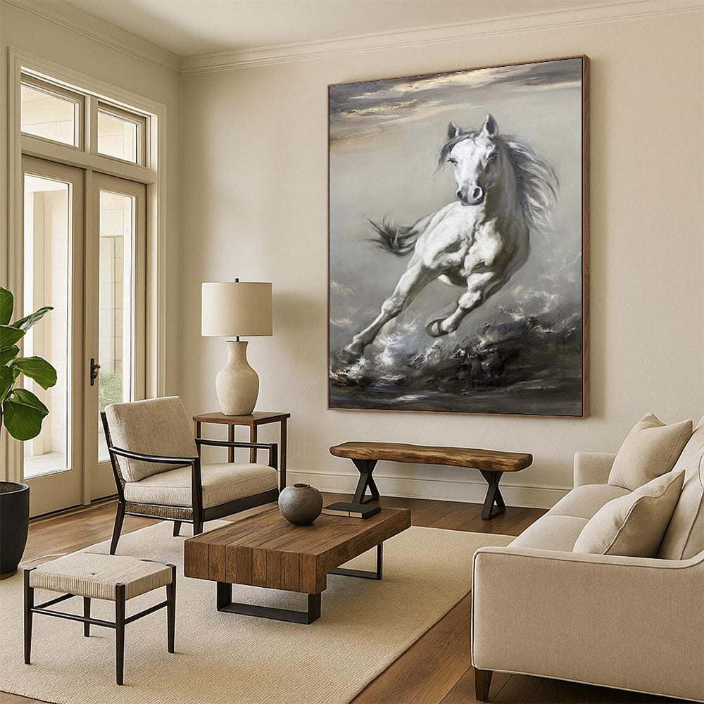 “Galloping White Horse” – Realistic Oil Painting On Canvas CT2180