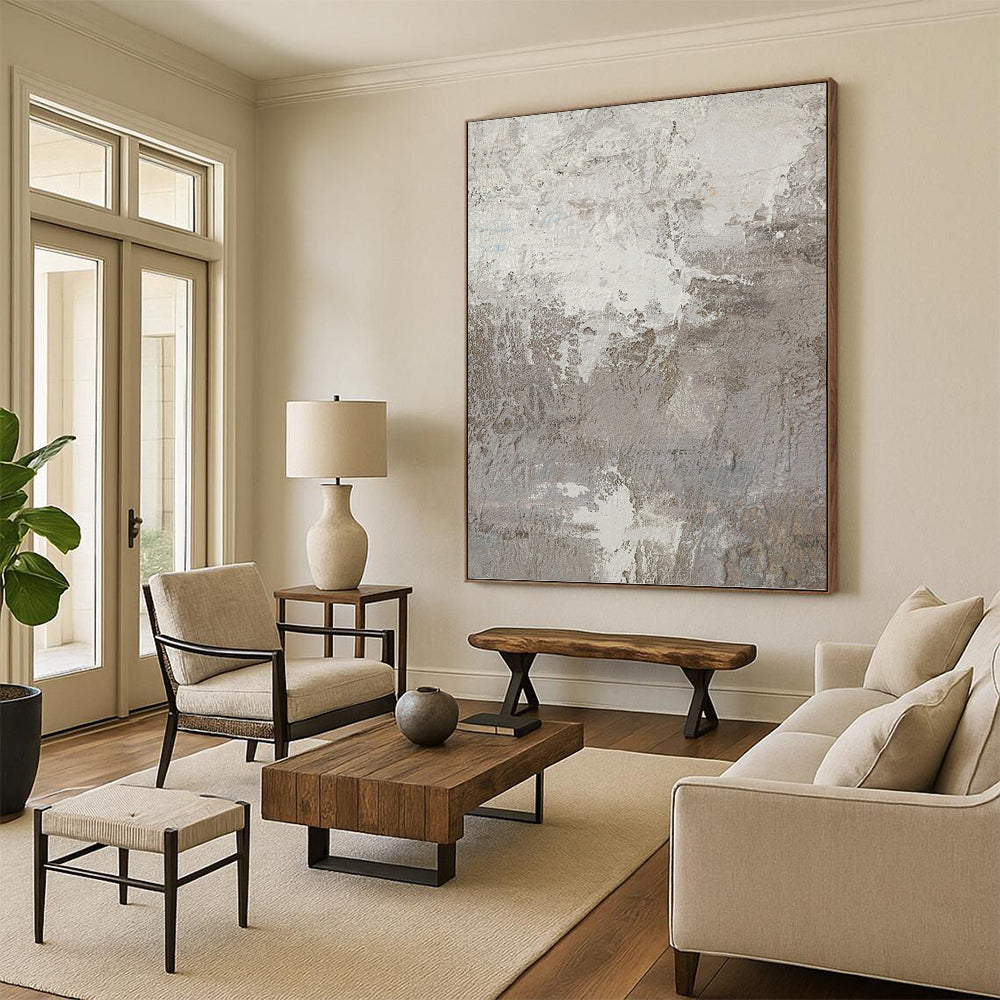 Textured Gray and White Abstract - Abstract Painting On Canvas DKH1500