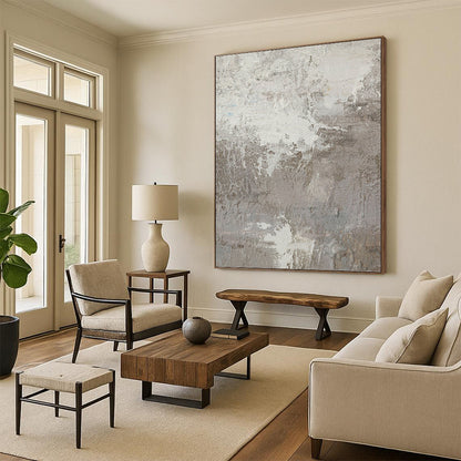 Textured Gray and White Abstract - Abstract Painting On Canvas DKH1500