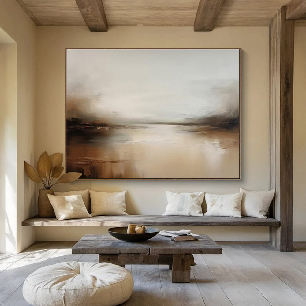Muted Tones River Landscape Painting On Canvas DKH321